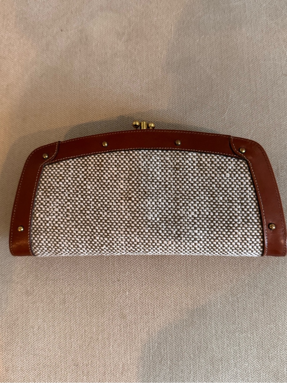 Vintage Baronet Leather and Woven Fabric Kiss-Lock Clutch Wallet
